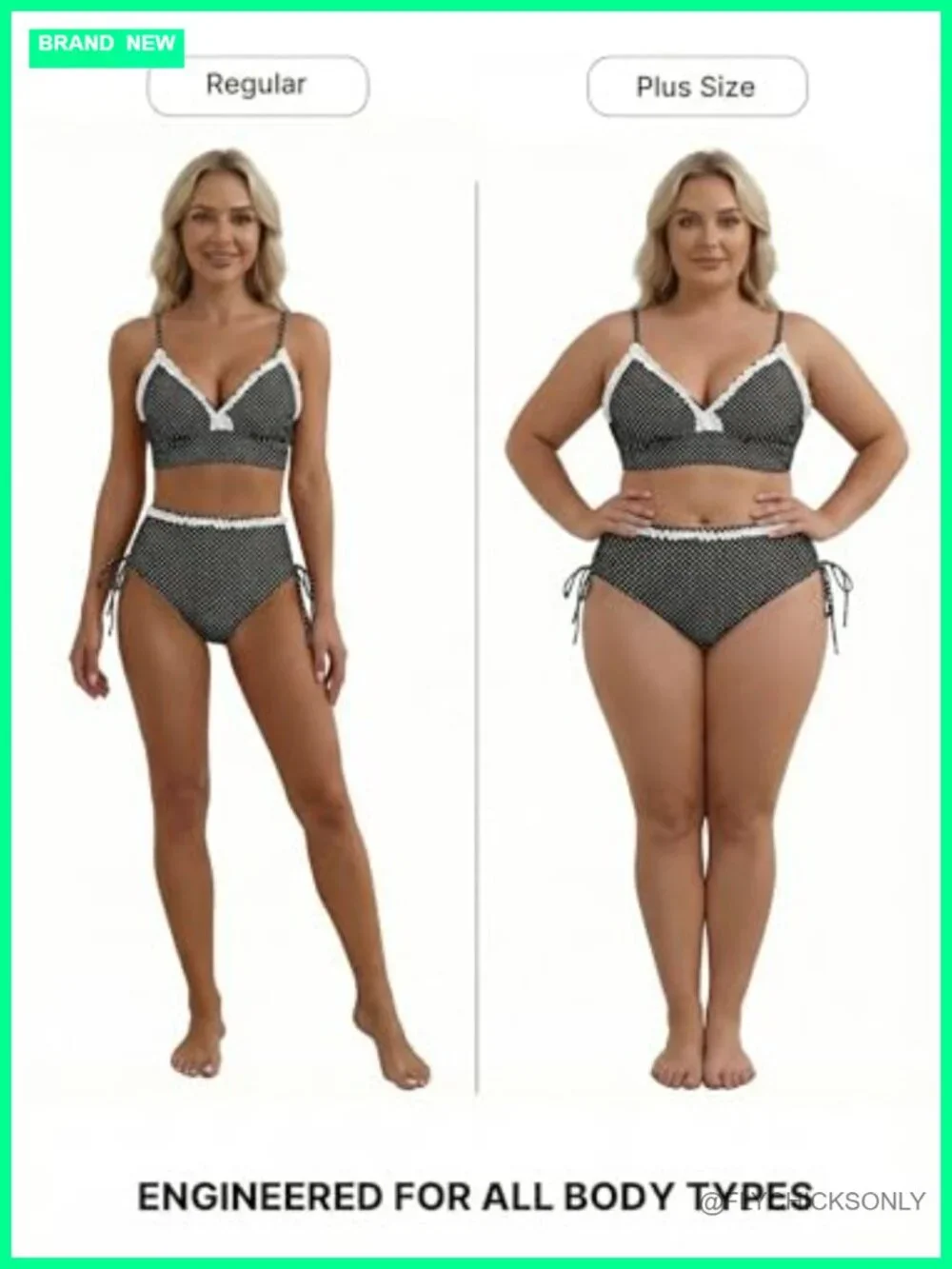 Women's Splice Ruffle Trim High Waisted Bikini Set Tie Side Swimsuits